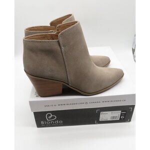 Blondo Womens Waterproof Mushroom Suede Ankle Boots Side Zippers Block Heel 8.5